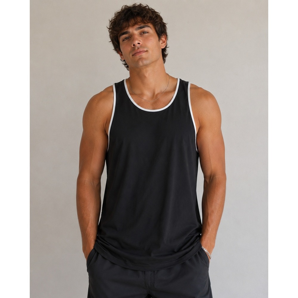 Unbranded Tank Top Men 2XL Black Contrast Trim Athletic Sleeveless Shirt